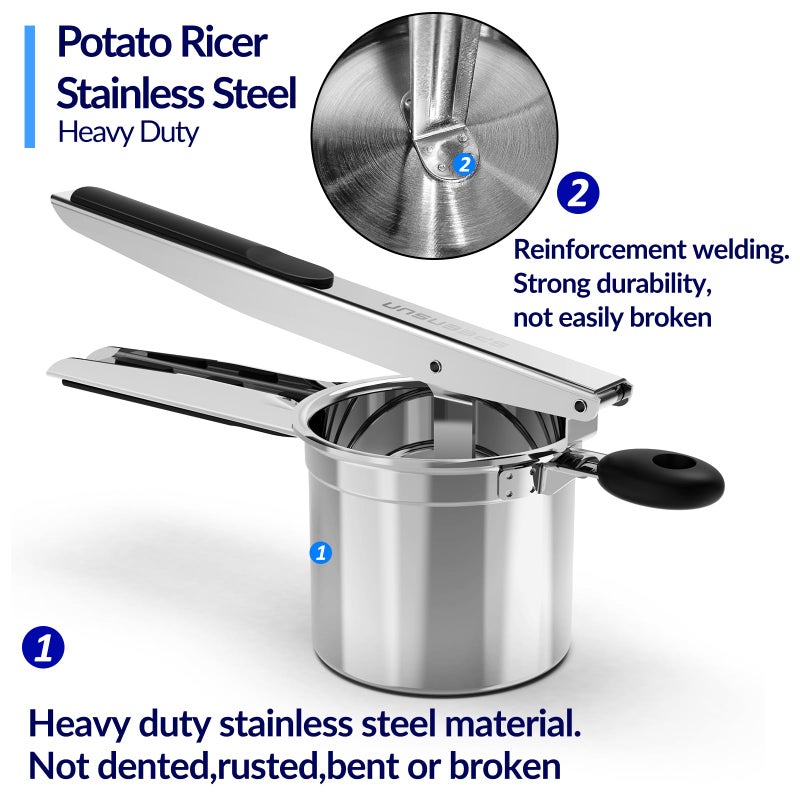 SPEENSUN Potato Ricer  Ricer for Mashed Potatoes  Heavy Duty Potato Ricer Stainless Steel for Fluffy Mashed Potatoes  3 Interchangeable Discs Spaetzle Maker with Silicone Handle  for Gnocchi Spaghetti - Image 3